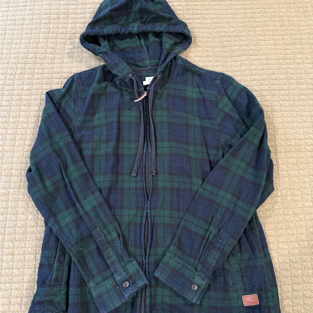 L.L. Bean women’s Hooded Plaid Jacket - Navy and Forest Green